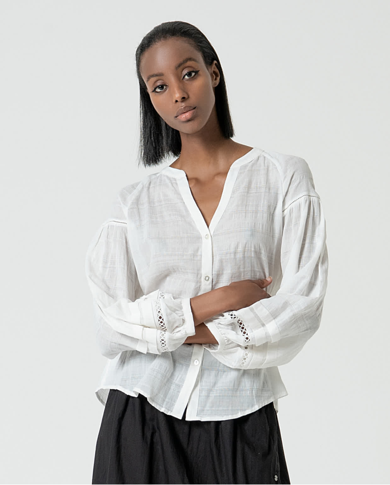 surkana Blusa romántica con bordados lisa Blanco Liquidación