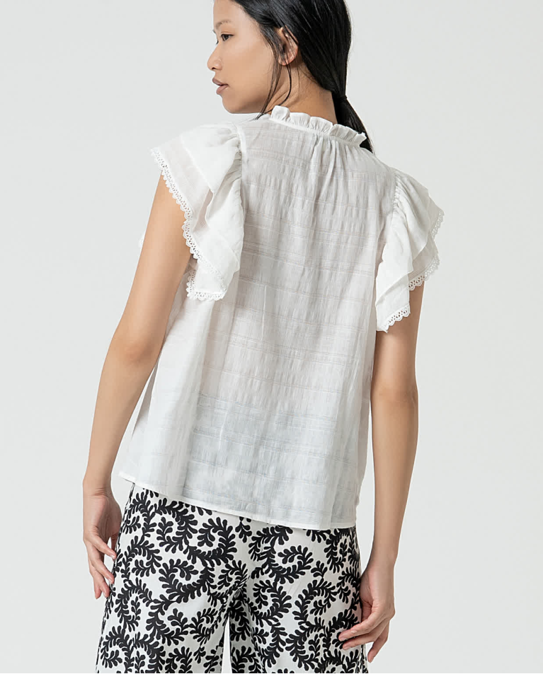 surkana Blusa romántica con volantes lisa Blanco Mejor oferta