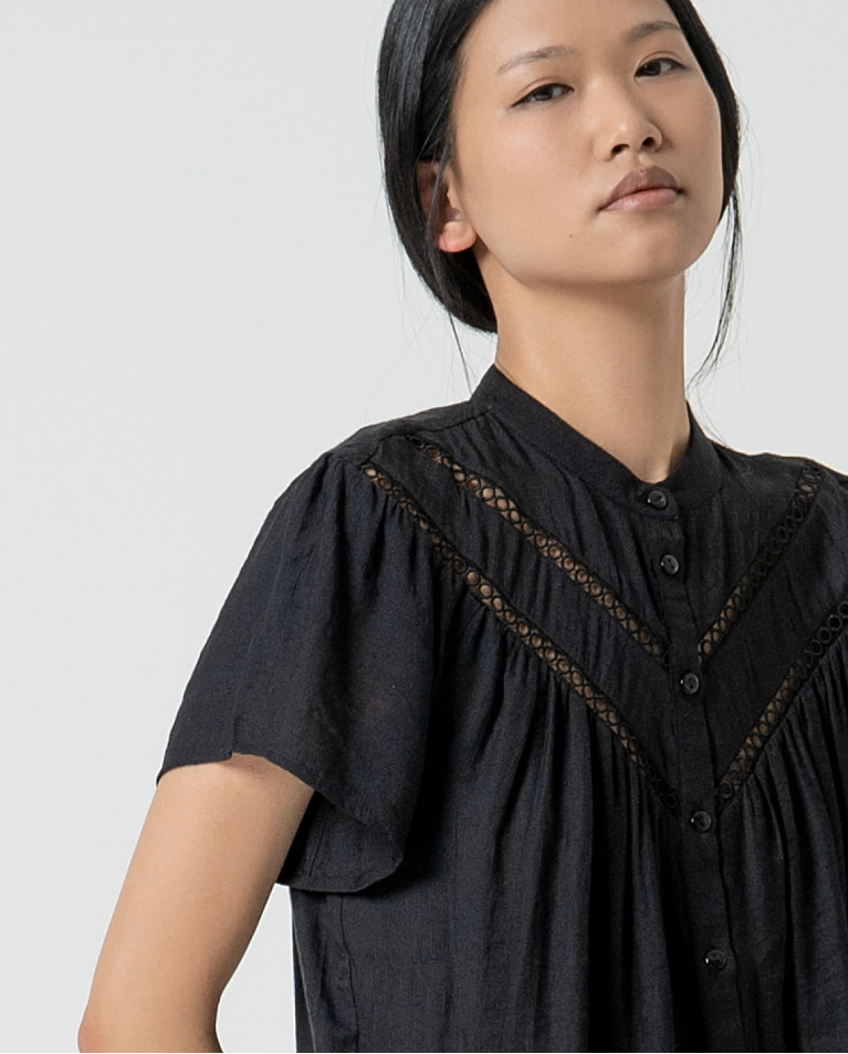 surkana Blusa bordados perforados lisa Negro Rebajas top