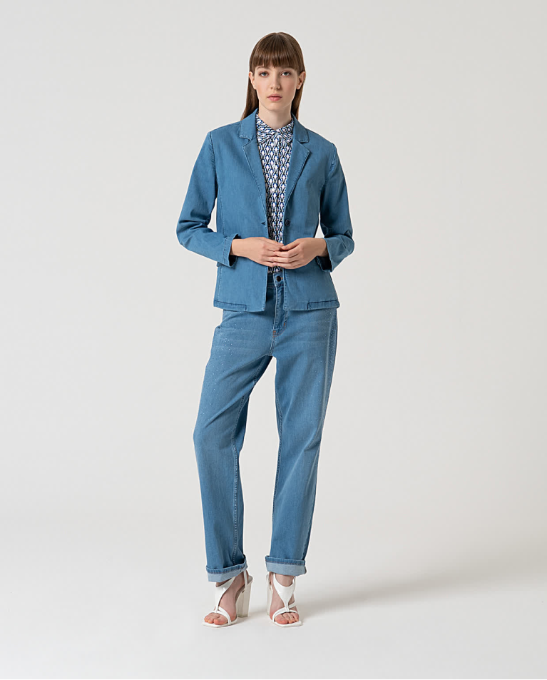 surkana Blazer cruzada denim Azul celeste Promoción por tiempo limitado