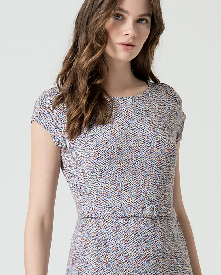 surkana Vestido elástico con cinturón estampado Azul Tienda de fábrica