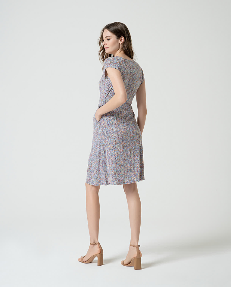 surkana Vestido elástico con cinturón estampado Azul Tienda de fábrica