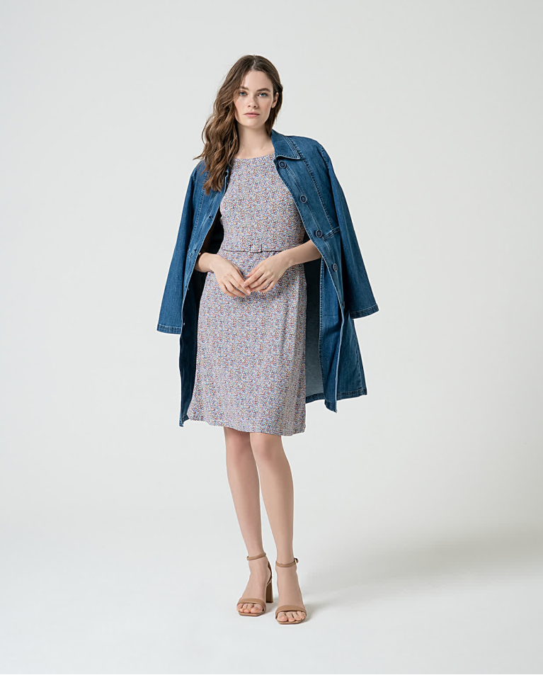 surkana Vestido elástico con cinturón estampado Azul Tienda de fábrica