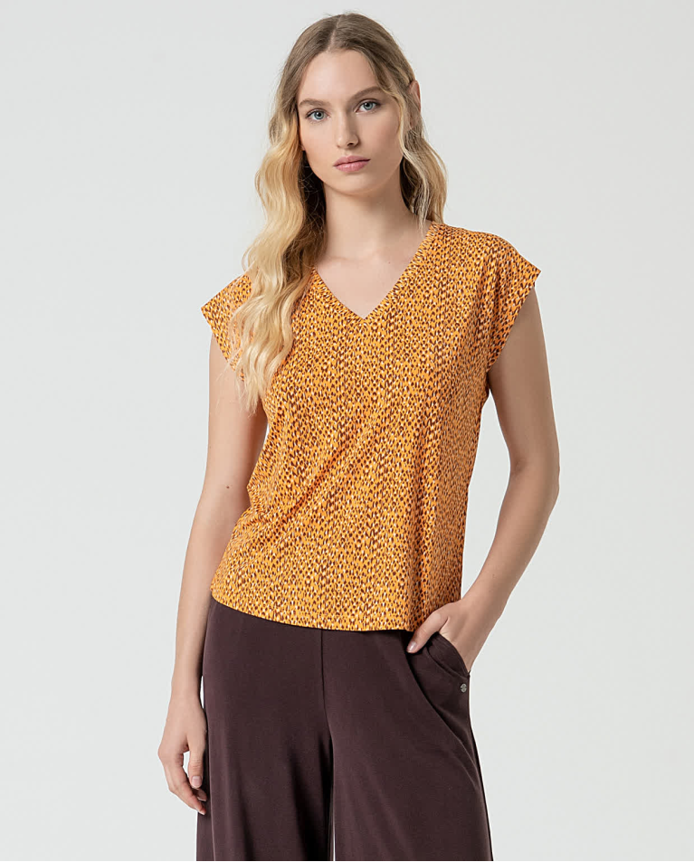 surkana Camiseta elástica escote pico Amarillo
