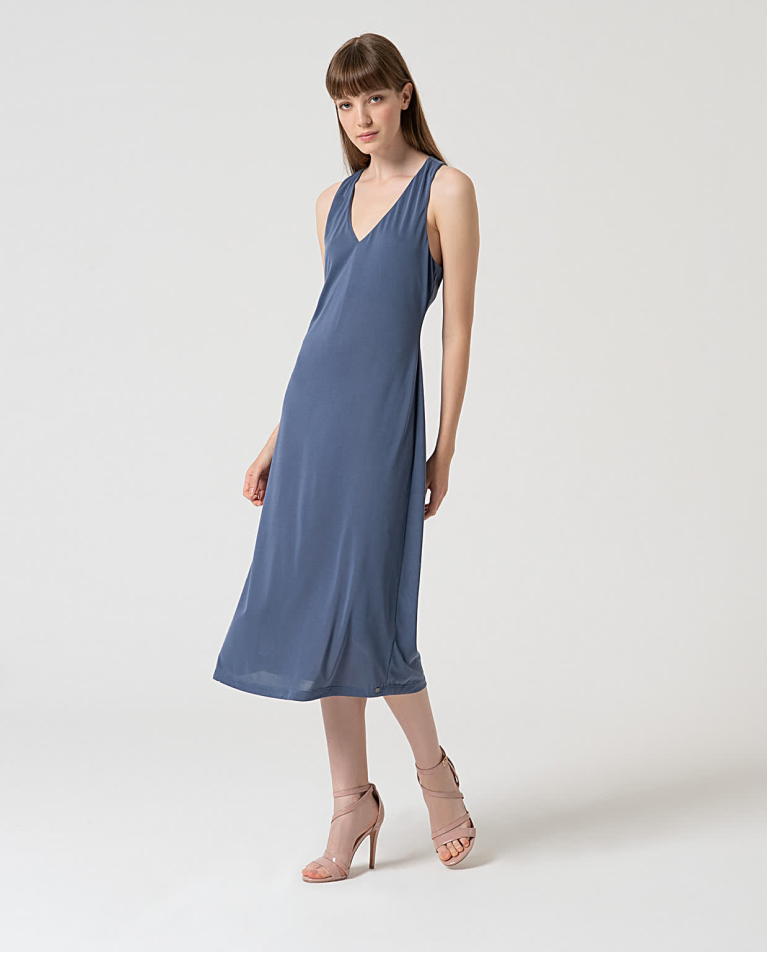 surkana Vestido midi elástico liso Indigo