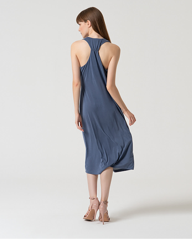 surkana Vestido midi elástico liso Indigo Libre de impuestos