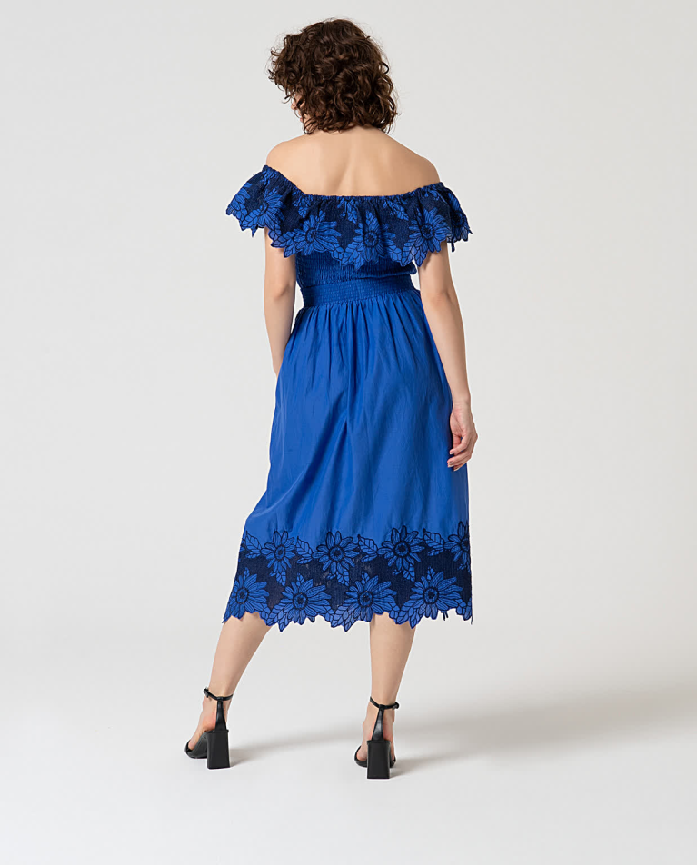surkana Falda midi con bordado suizo Azul Cobalto Última moda