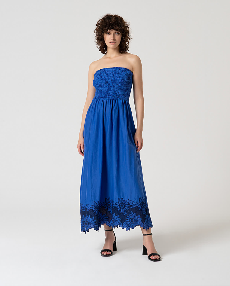 surkana Vestido largo escote bardot elástico Azul Cobalto