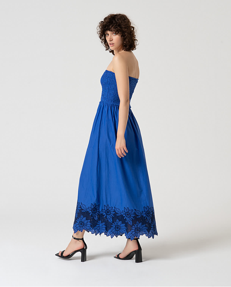 surkana Vestido largo escote bardot elástico Azul Cobalto Descuento por venta flash