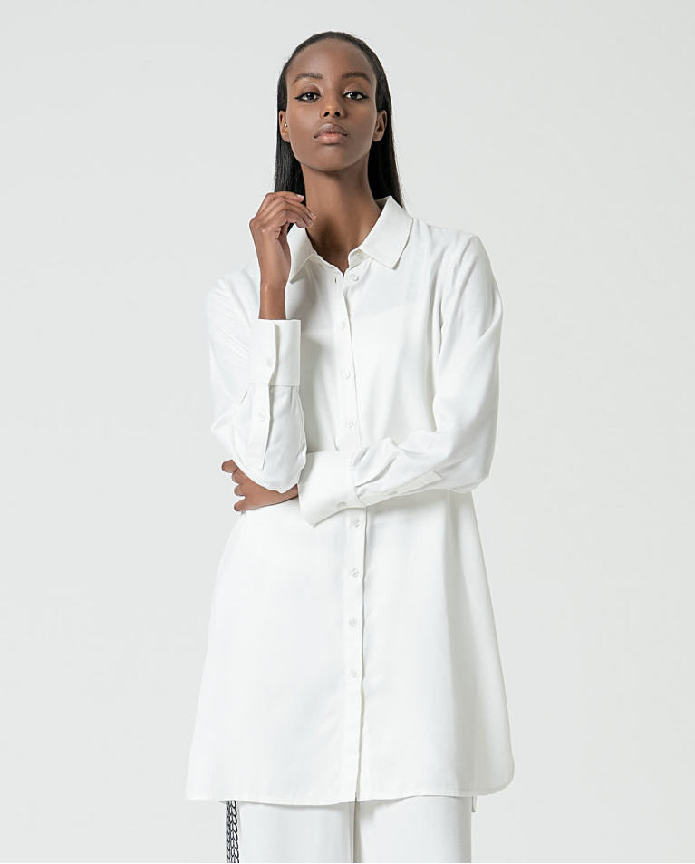 surkana Camisa larga fluida con aberturas Blanco
