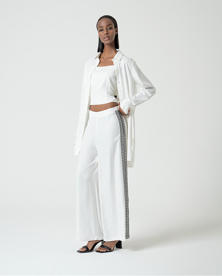 surkana Camisa larga fluida con aberturas Blanco Ofertas especiales