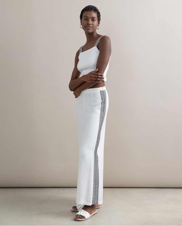 surkana Pantalón wide leg con bordados Blanco