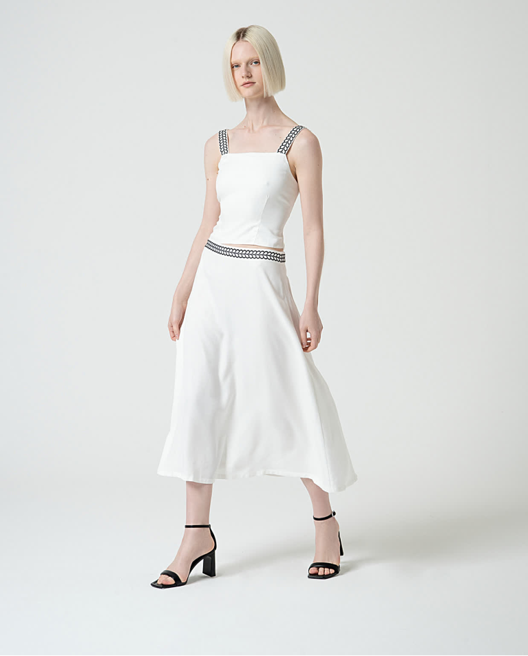 surkana Falda midi fluida con bordado Blanco
