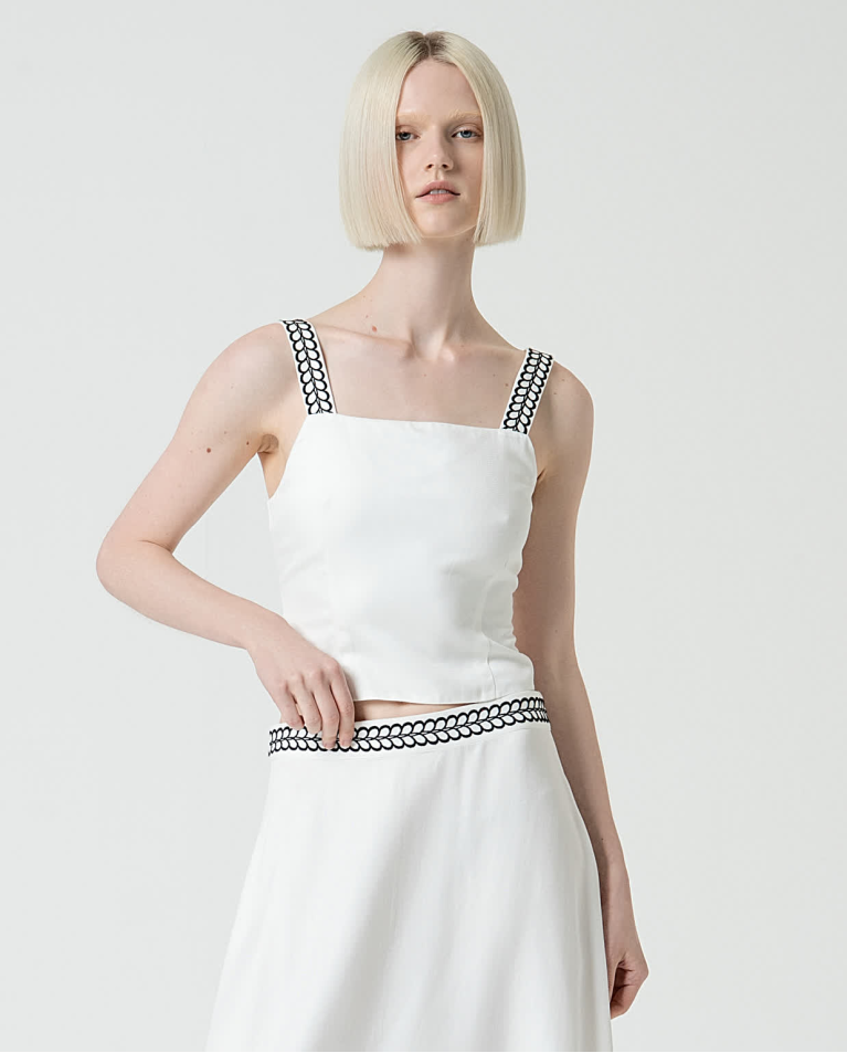 surkana Falda midi fluida con bordado Blanco Rebajas de fin de temporada