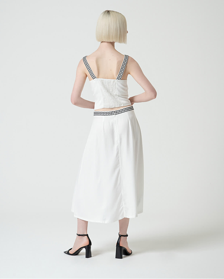 surkana Falda midi fluida con bordado Blanco Rebajas de fin de temporada