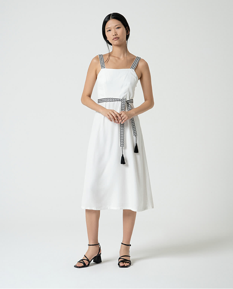 surkana Vestido midi con tirantes bordados Blanco