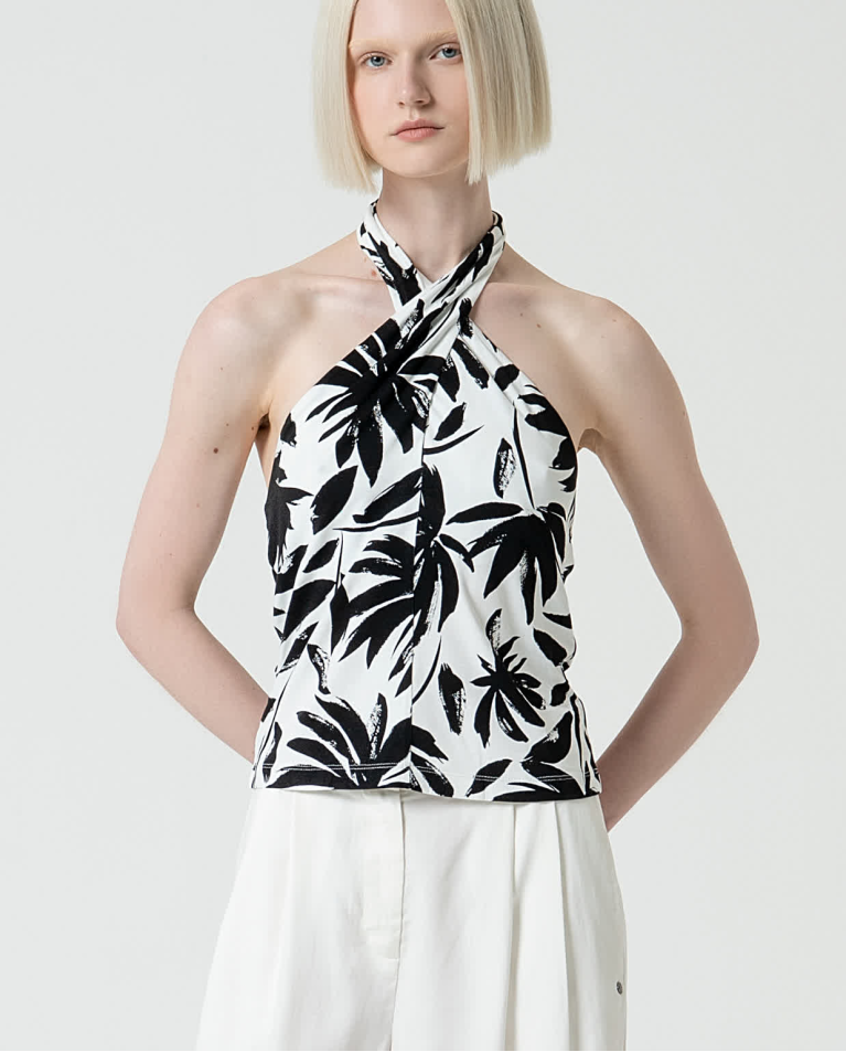 surkana Top elástico cuello halter estampado Negro
