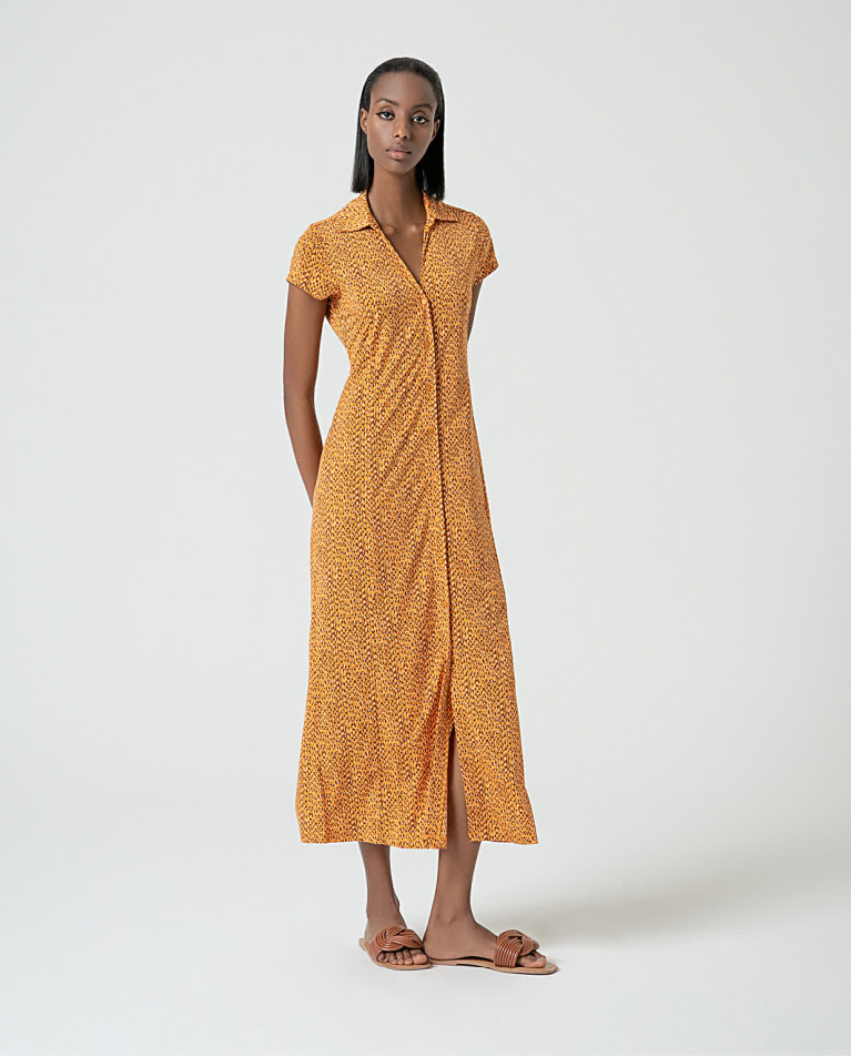 surkana Vestido largo camisero elástico Amarillo