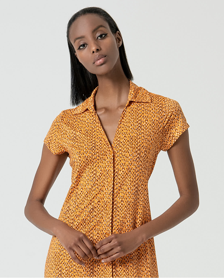 surkana Vestido largo camisero elástico Amarillo Ofertas