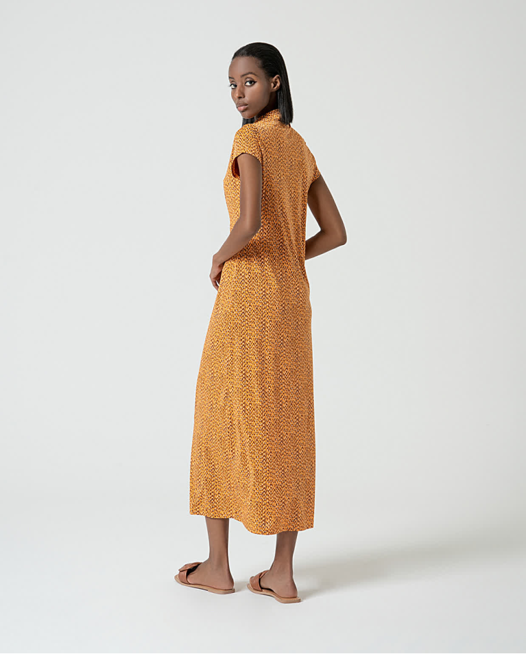 surkana Vestido largo camisero elástico Amarillo Ofertas