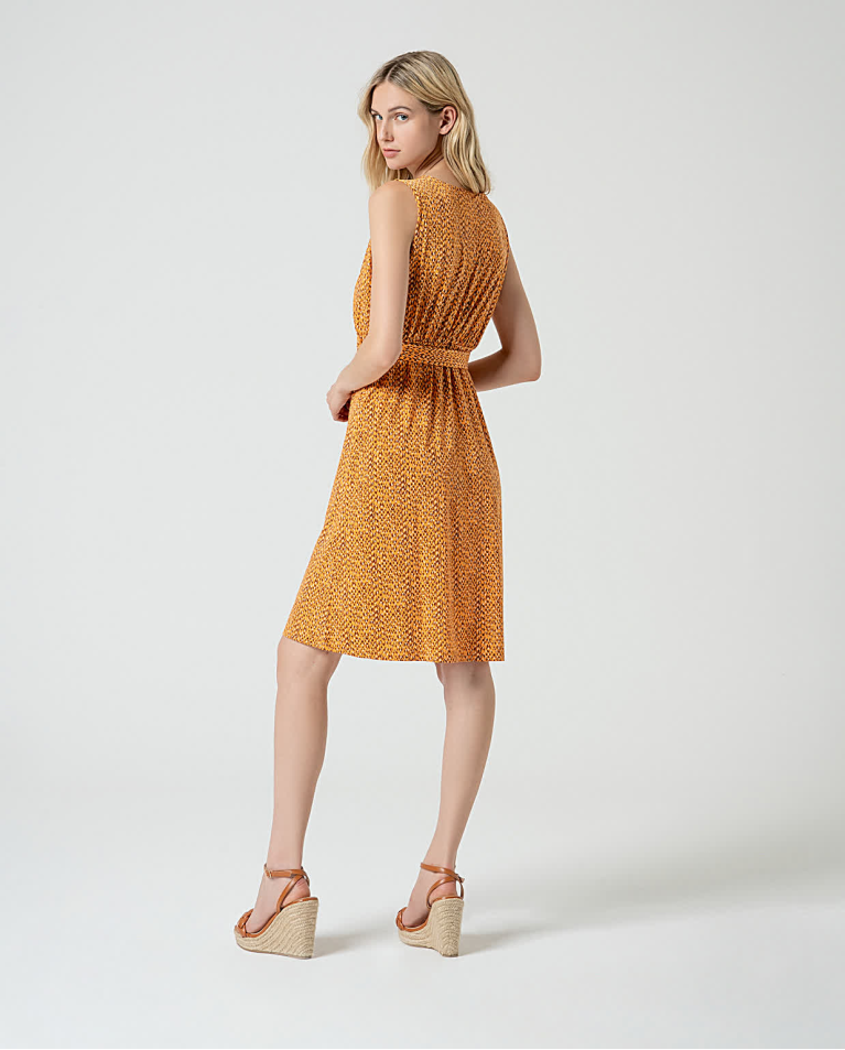 surkana Vestido corto elástico estampado Amarillo Venta caliente
