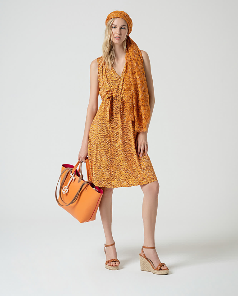 surkana Vestido corto elástico estampado Amarillo Venta caliente