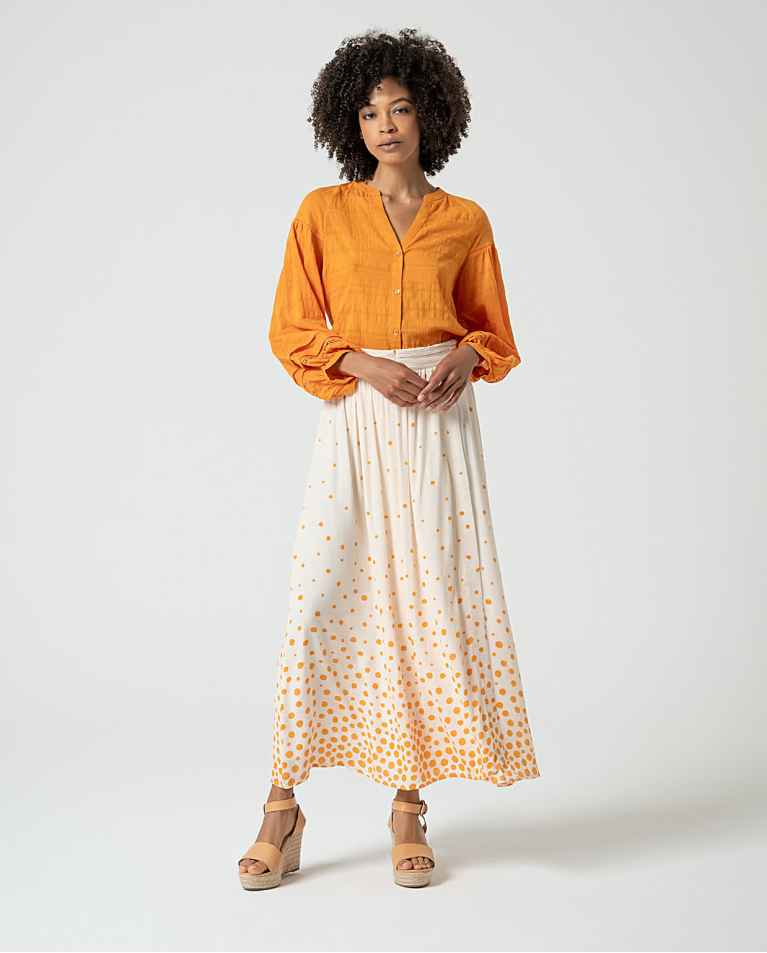 surkana Falda midi estampado lunares Beige