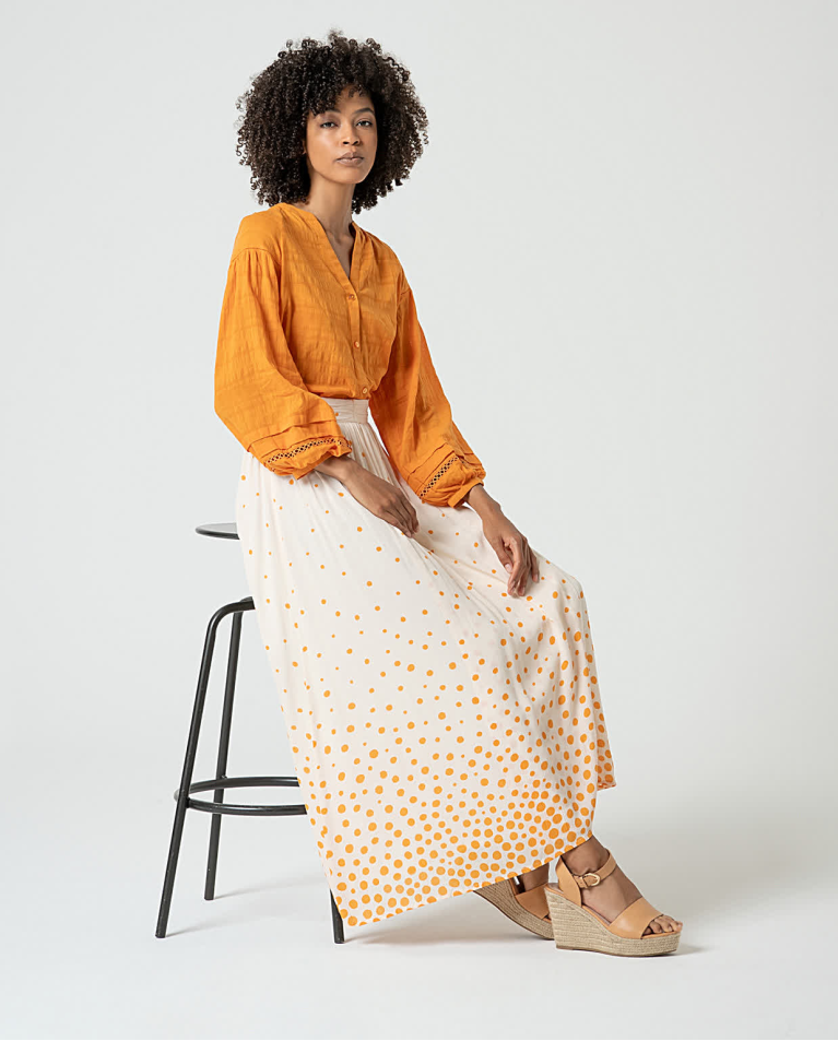 surkana Falda midi estampado lunares Beige Rebajas baratas