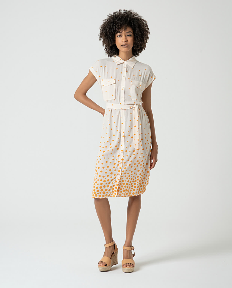 surkana Vestido camisero corto estampado lunares Beige