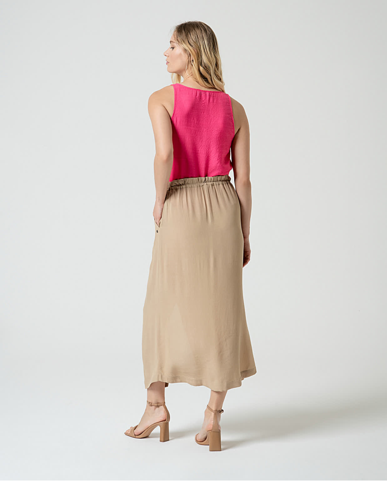 surkana Falda midi ajustable en crepe viscosa lisa Safari Ventas relámpago