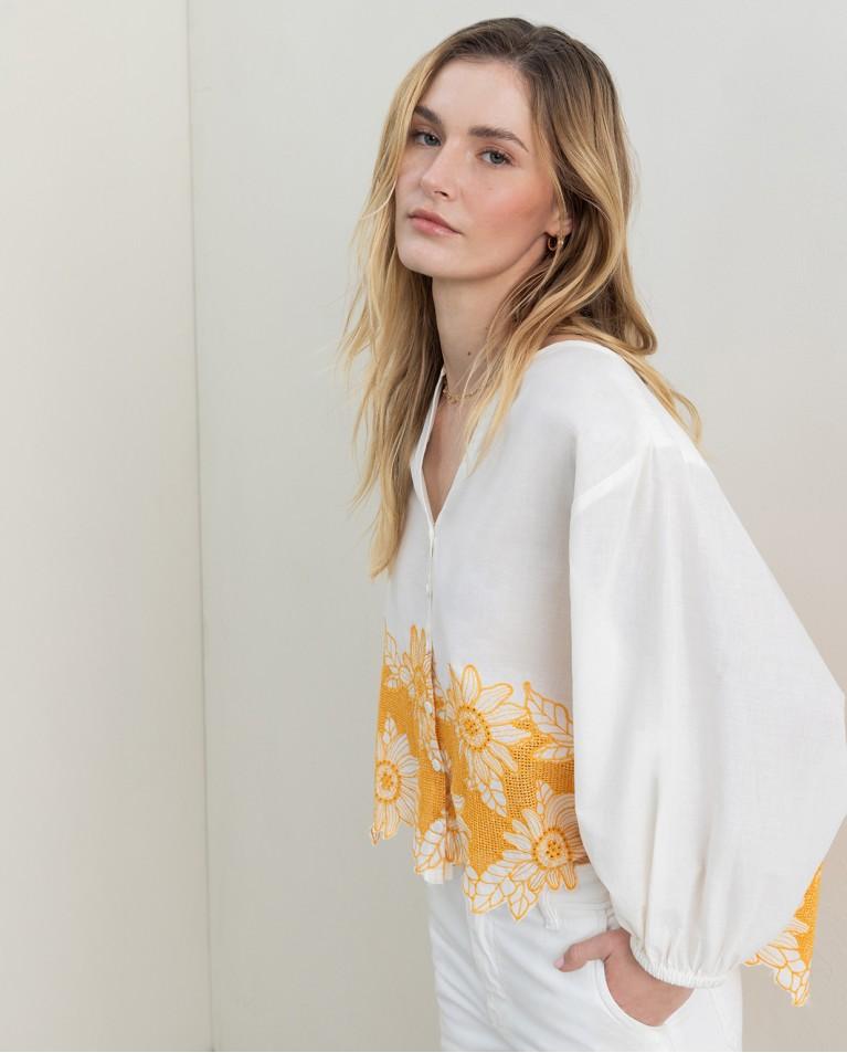 surkana Blusa oversize algodón con bordado Beige Tienda