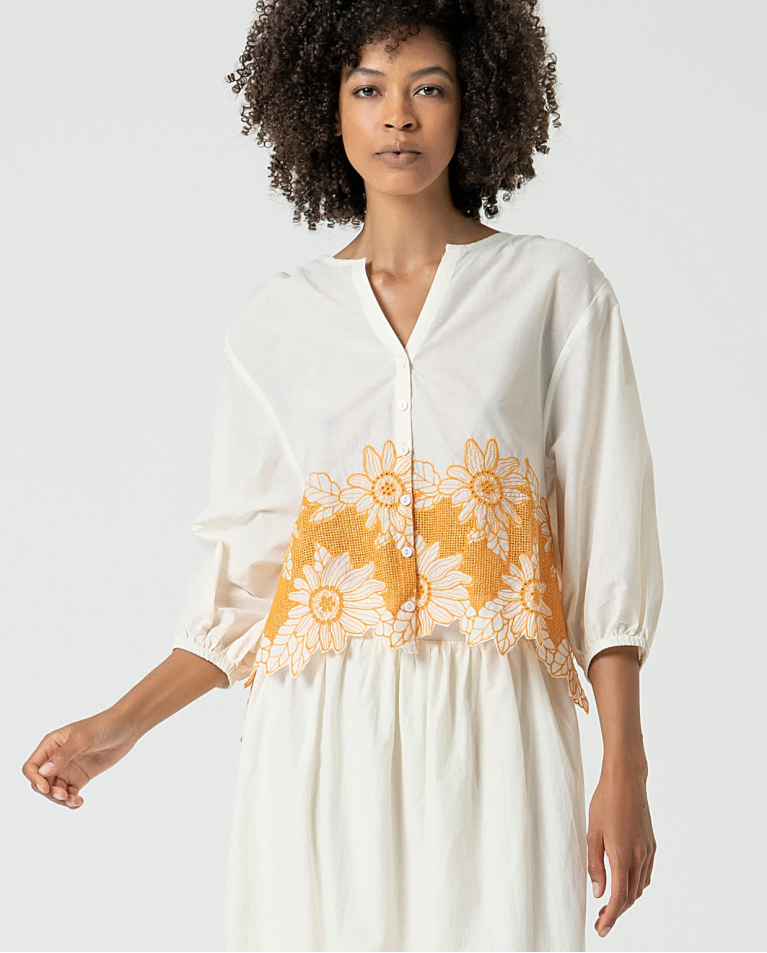 surkana Blusa oversize algodón con bordado Beige Tienda