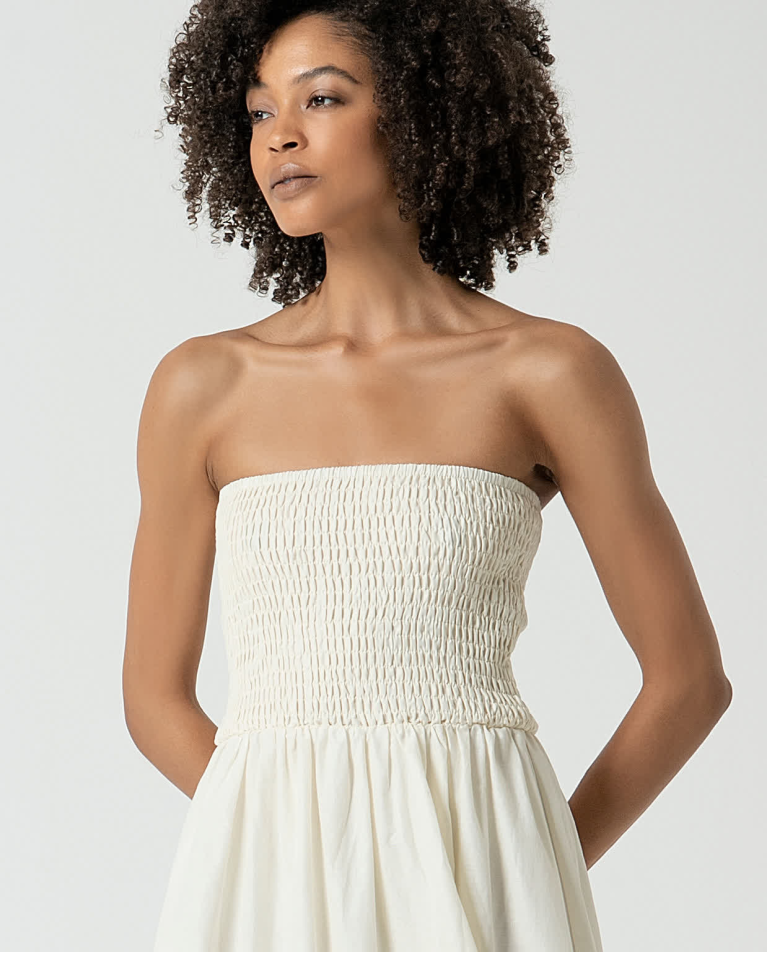 surkana Vestido largo escote bardot elástico Beige Liquidación