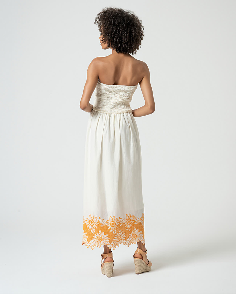 surkana Vestido largo escote bardot elástico Beige Liquidación