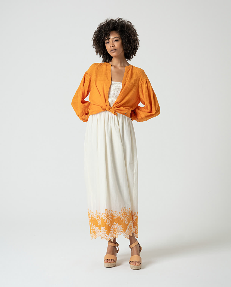 surkana Vestido largo escote bardot elástico Beige Liquidación