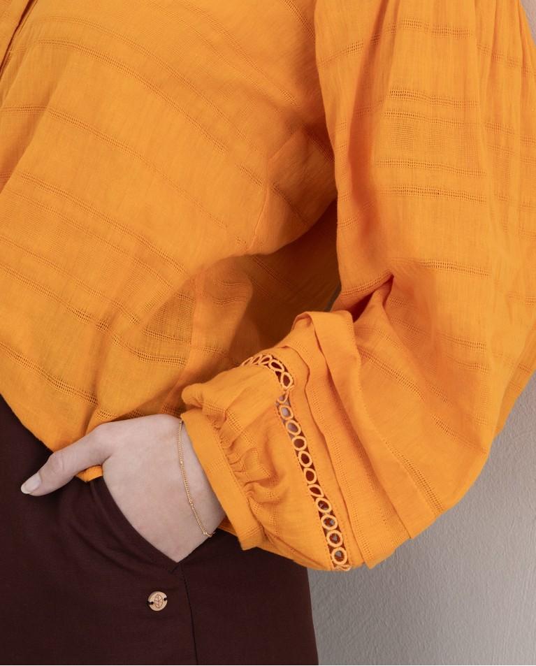 surkana Blusa romántica con bordados lisa Naranja Mejor oferta