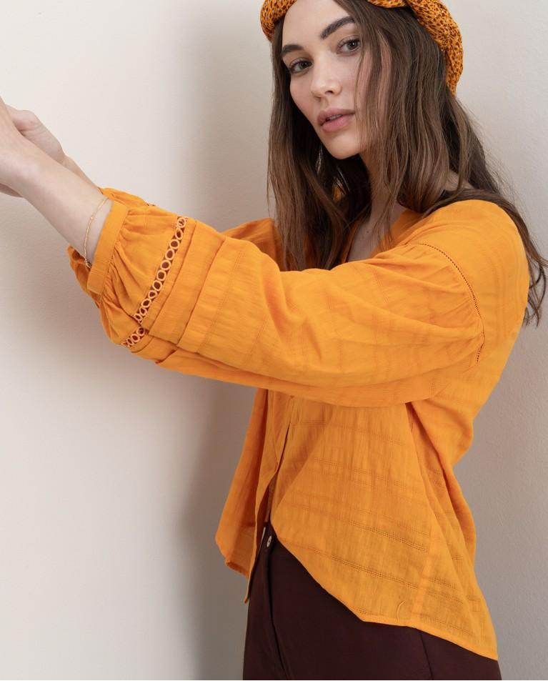surkana Blusa romántica con bordados lisa Naranja Mejor oferta