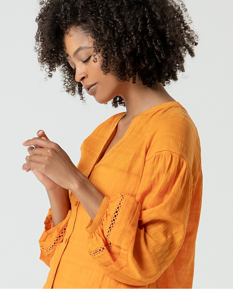 surkana Blusa romántica con bordados lisa Naranja Mejor oferta