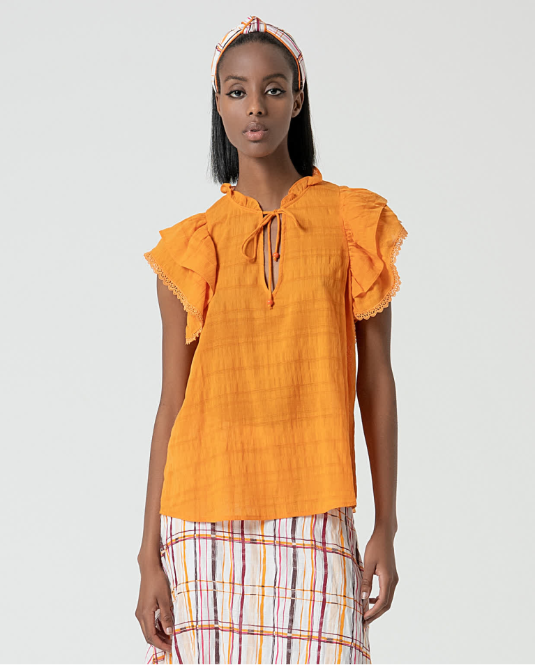 surkana Blusa romántica con volantes lisa Naranja