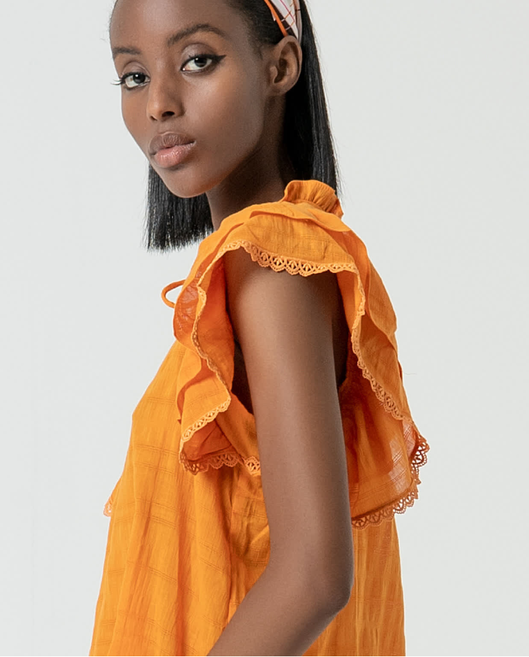 surkana Blusa romántica con volantes lisa Naranja Rebajas online