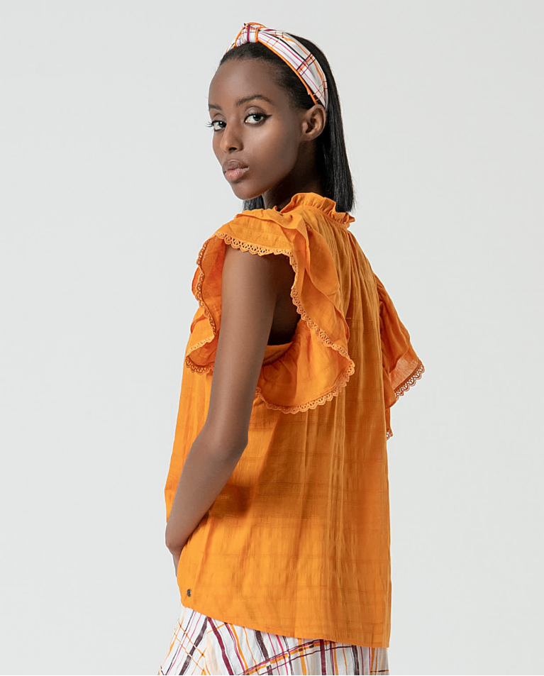 surkana Blusa romántica con volantes lisa Naranja Rebajas online