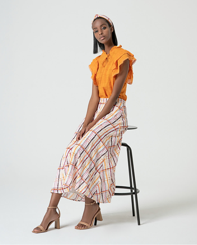 surkana Blusa romántica con volantes lisa Naranja Rebajas online