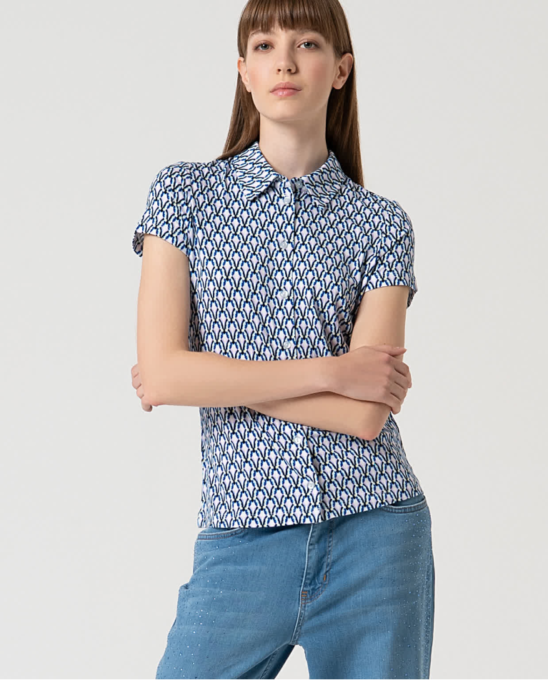 surkana Camisa elástica manga corta estampada Azul Oferta especial
