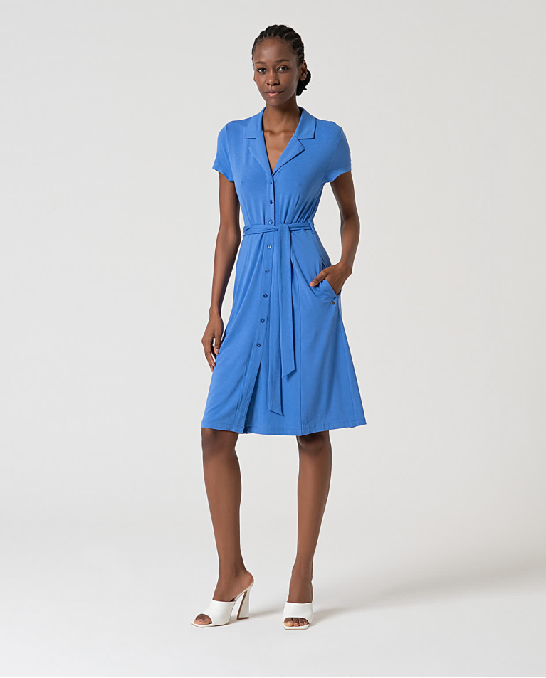 surkana Vestido camisero elástico liso Azul