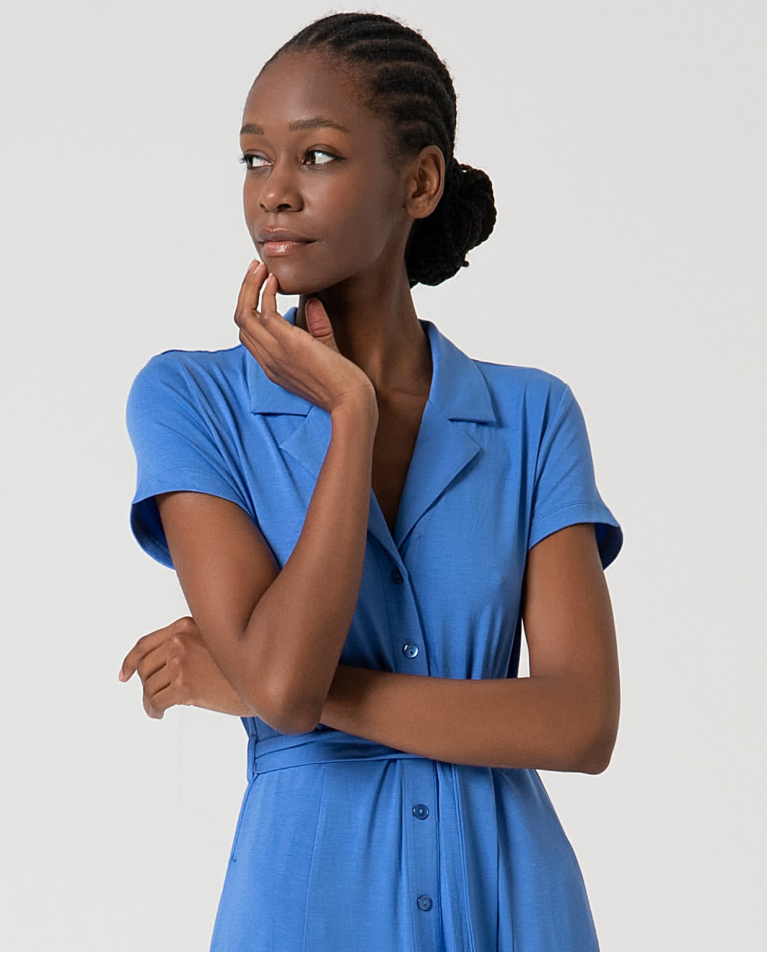 surkana Vestido camisero elástico liso Azul Últimos 2 días