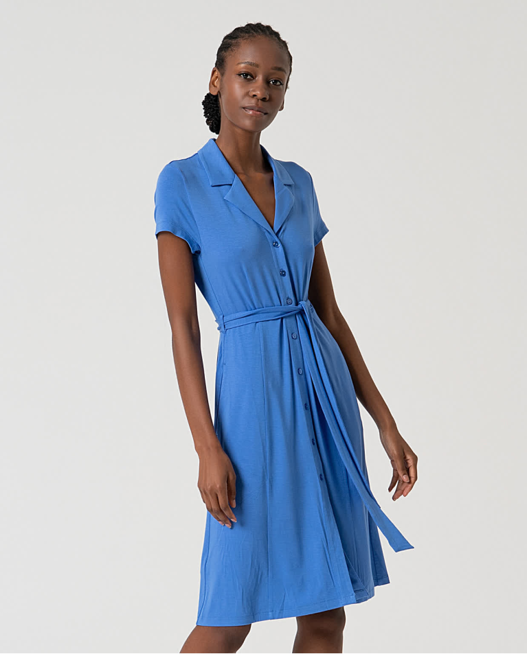 surkana Vestido camisero elástico liso Azul Últimos 2 días