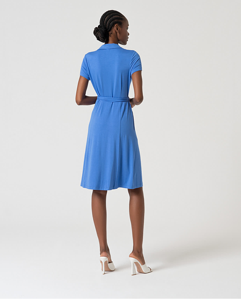 surkana Vestido camisero elástico liso Azul Últimos 2 días