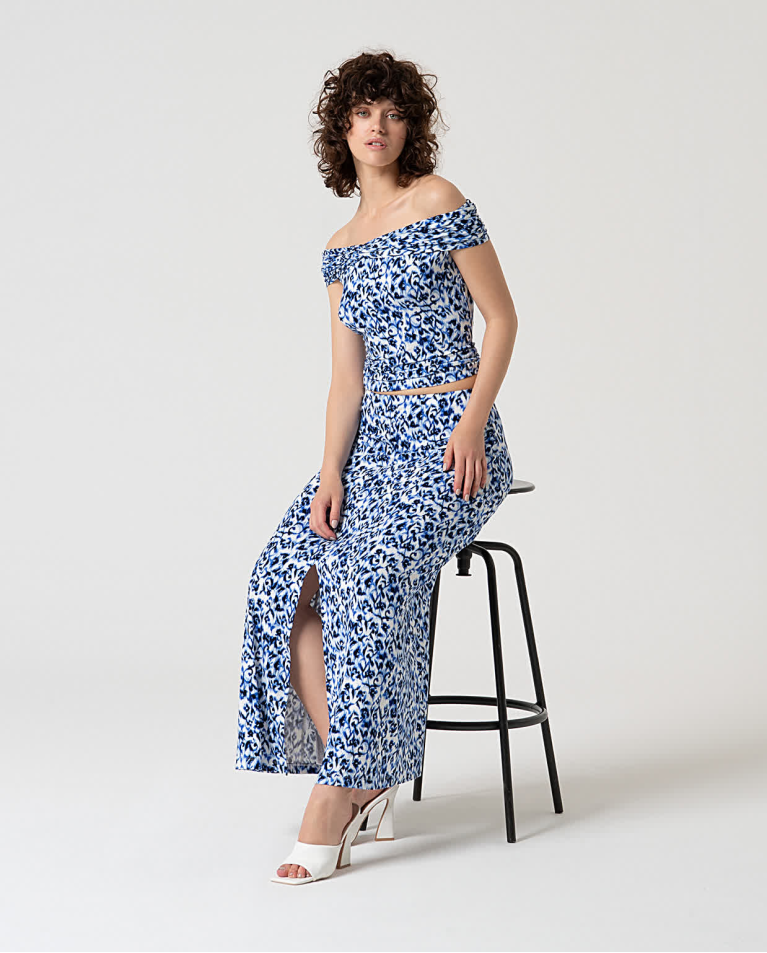 surkana Falda larga estampada viscosa bamboo Azul Promoción por tiempo limitado