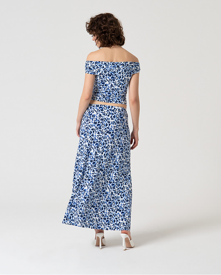 surkana Falda larga estampada viscosa bamboo Azul Promoción por tiempo limitado