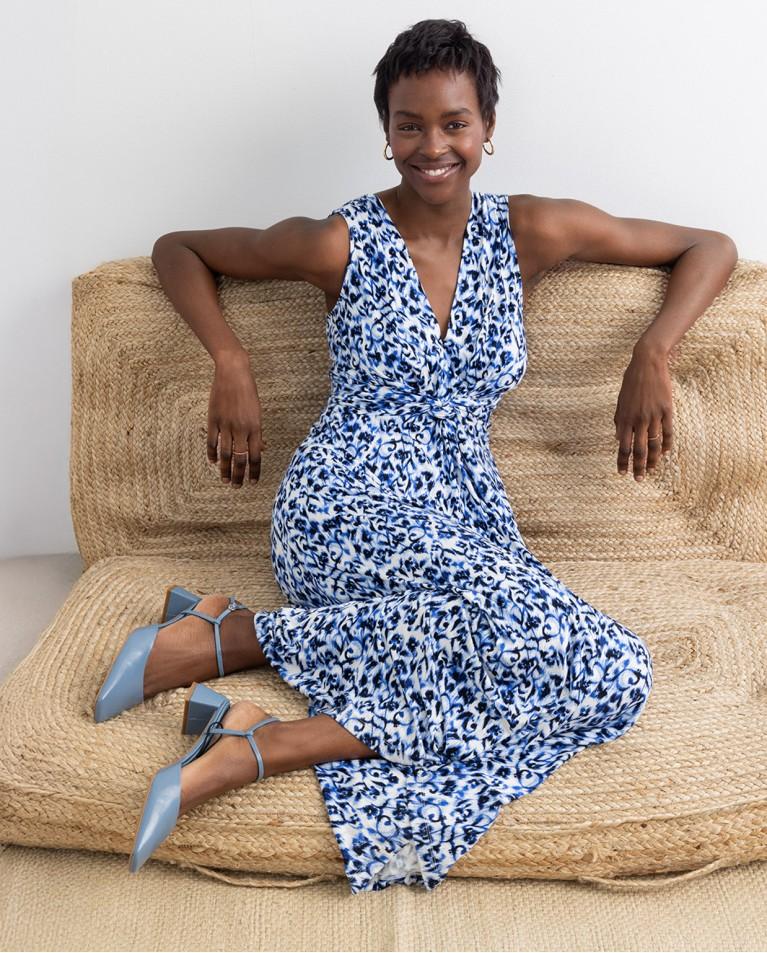 surkana Vestido largo estampado viscosa bamboo Azul Oferta especial de fábrica